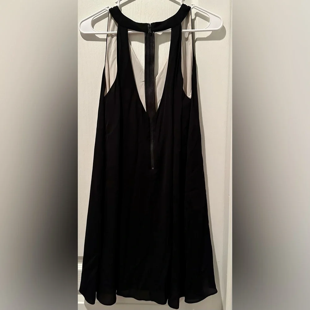 Alice + Olivia Rola Front Godet Leather T- Back Trapeze Dress